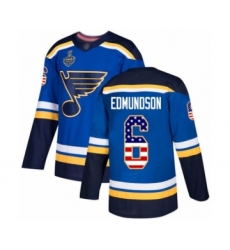 Men's St. Louis Blues #6 Joel Edmundson Authentic Blue USA Flag Fashion 2019 Stanley Cup Final Bound Hockey Jersey