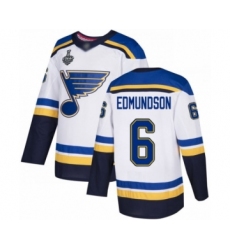 Men's St. Louis Blues #6 Joel Edmundson Authentic White Away 2019 Stanley Cup Final Bound Hockey Jersey