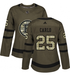 Women's Adidas Boston Bruins #25 Brandon Carlo Authentic Green Salute to Service NHL Jersey