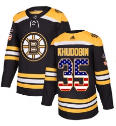 Youth Adidas Boston Bruins #35 Anton Khudobin Authentic Black USA Flag Fashion NHL Jersey