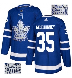 Men's Adidas Toronto Maple Leafs #35 Curtis McElhinney Authentic Royal Blue Fashion Gold NHL Jersey