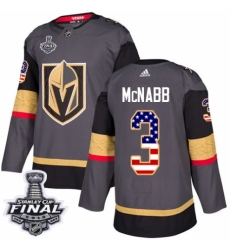 Men's Adidas Vegas Golden Knights #3 Brayden McNabb Authentic Gray USA Flag Fashion 2018 Stanley Cup Final NHL Jersey