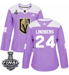 Women's Adidas Vegas Golden Knights #24 Oscar Lindberg Authentic Purple Fights Cancer Practice 2018 Stanley Cup Final NHL Jersey
