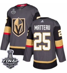 Men's Adidas Vegas Golden Knights #25 Stefan Matteau Authentic Gray Home 2018 Stanley Cup Final NHL Jersey