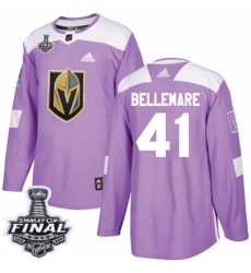 Youth Adidas Vegas Golden Knights #41 Pierre-Edouard Bellemare Authentic Purple Fights Cancer Practice 2018 Stanley Cup Final NHL Jersey