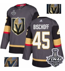 Men's Adidas Vegas Golden Knights #45 Jake Bischoff Authentic Gray Fashion Gold 2018 Stanley Cup Final NHL Jersey