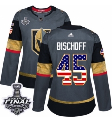 Women's Adidas Vegas Golden Knights #45 Jake Bischoff Authentic Gray USA Flag Fashion 2018 Stanley Cup Final NHL Jersey