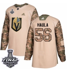 Men's Adidas Vegas Golden Knights #56 Erik Haula Authentic Camo Veterans Day Practice 2018 Stanley Cup Final NHL Jersey