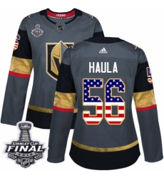 Women's Adidas Vegas Golden Knights #56 Erik Haula Authentic Gray USA Flag Fashion 2018 Stanley Cup Final NHL Jersey