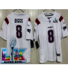 Youth New England Patriots #8 Stefon Diggs Limited White Super Bowl LX Vapor Jersey