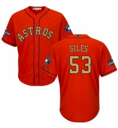 Youth Majestic Houston Astros #53 Ken Giles Authentic Orange Alternate 2018 Gold Program Cool Base MLB Jersey