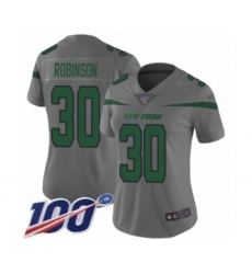 Women's New York Jets #30 Rashard Robinson Limited Gray Inverted Legend 100th Season Football Jersey