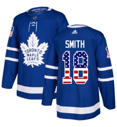 Men's Adidas Toronto Maple Leafs #18 Ben Smith Authentic Royal Blue USA Flag Fashion NHL Jersey