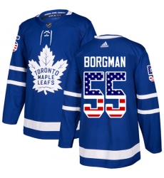 Men's Adidas Toronto Maple Leafs #55 Andreas Borgman Authentic Royal Blue USA Flag Fashion NHL Jersey