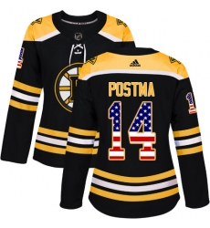 Women's Adidas Boston Bruins #14 Paul Postma Authentic Black USA Flag Fashion NHL Jersey