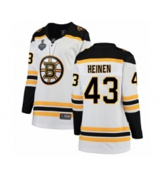 Women's Boston Bruins #43 Danton Heinen Authentic White Away Fanatics Branded Breakaway 2019 Stanley Cup Final Bound Hockey Jersey