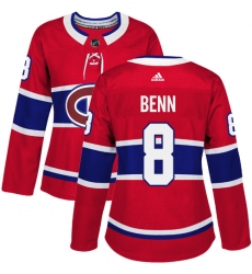 Women's Adidas Montreal Canadiens #8 Jordie Benn Premier Red Home NHL Jersey