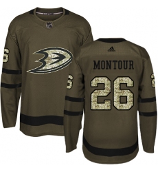 Men's Adidas Anaheim Ducks #26 Brandon Montour Premier Green Salute to Service NHL Jersey