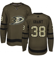 Men's Adidas Anaheim Ducks #38 Derek Grant Premier Green Salute to Service NHL Jersey