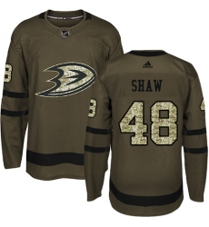 Men's Adidas Anaheim Ducks #48 Logan Shaw Premier Green Salute to Service NHL Jersey