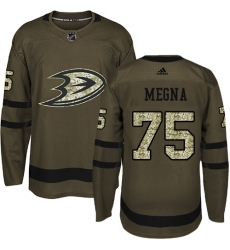 Youth Adidas Anaheim Ducks #75 Jaycob Megna Premier Green Salute to Service NHL Jersey