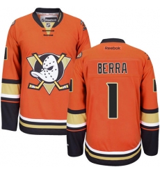 Youth Reebok Anaheim Ducks #1 Reto Berra Premier Orange Third NHL Jersey