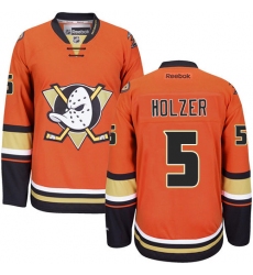 Youth Reebok Anaheim Ducks #5 Korbinian Holzer Premier Orange Third NHL Jersey