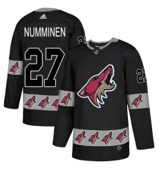 Men's Adidas Arizona Coyotes #27 Teppo Numminen Authentic Black Team Logo Fashion NHL Jersey