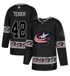 Men's Adidas Columbus Blue Jackets #42 Alexandre Texier Authentic Black Team Logo Fashion NHL Jersey