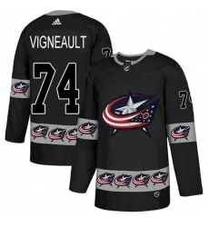 Men's Adidas Columbus Blue Jackets #74 Sam Vigneault Authentic Black Team Logo Fashion NHL Jersey