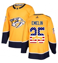 Youth Adidas Nashville Predators #25 Alexei Emelin Authentic Gold USA Flag Fashion NHL Jersey