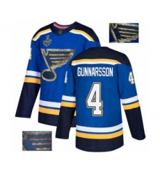 Men's St. Louis Blues #4 Carl Gunnarsson Authentic Royal Blue Fashion Gold 2019 Stanley Cup Final Bound Hockey Jersey