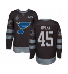 Men's St. Louis Blues #45 Luke Opilka Authentic Black 1917-2017 100th Anniversary 2019 Stanley Cup Champions Hockey Jersey