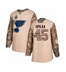 Men's St. Louis Blues #45 Luke Opilka Authentic Camo Veterans Day Practice 2019 Stanley Cup Final Bound Hockey Jersey
