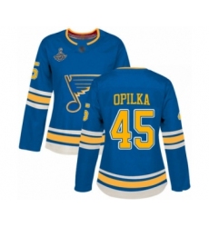 Women's St. Louis Blues #45 Luke Opilka Premier Navy Blue Alternate 2019 Stanley Cup Champions Hockey Jersey