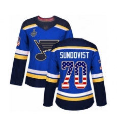 Women's St. Louis Blues #70 Oskar Sundqvist Authentic Blue USA Flag Fashion 2019 Stanley Cup Final Bound Hockey Jersey