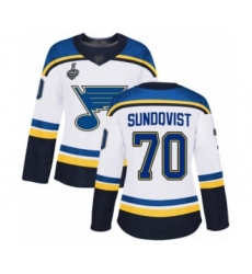 Women's St. Louis Blues #70 Oskar Sundqvist Authentic White Away 2019 Stanley Cup Final Bound Hockey Jersey