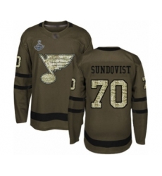 Youth St. Louis Blues #70 Oskar Sundqvist Authentic Green Salute to Service 2019 Stanley Cup Champions Hockey Jersey