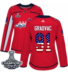 Women's Adidas Washington Capitals #91 Tyler Graovac Authentic Red USA Flag Fashion 2018 Stanley Cup Final Champions NHL Jersey