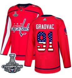 Youth Adidas Washington Capitals #91 Tyler Graovac Authentic Red USA Flag Fashion 2018 Stanley Cup Final Champions NHL Jersey
