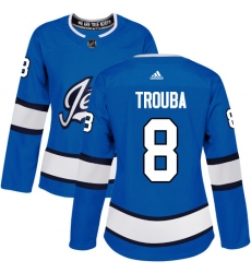 Women's Adidas Winnipeg Jets #8 Jacob Trouba Authentic Blue Alternate NHL Jersey