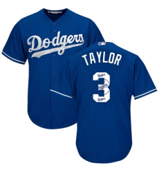 Men's Majestic Los Angeles Dodgers #3 Chris Taylor Authentic Royal Blue Team Logo Fashion Cool Base MLB Jersey