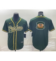 Men's Green Bay Packers Green Team Big Logo With Patch Cool Base Stitched Baseball Jersey