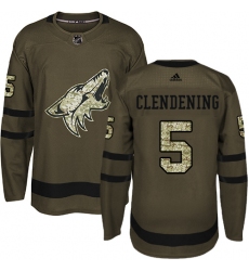 Men's Adidas Arizona Coyotes #5 Adam Clendening Premier Green Salute to Service NHL Jersey