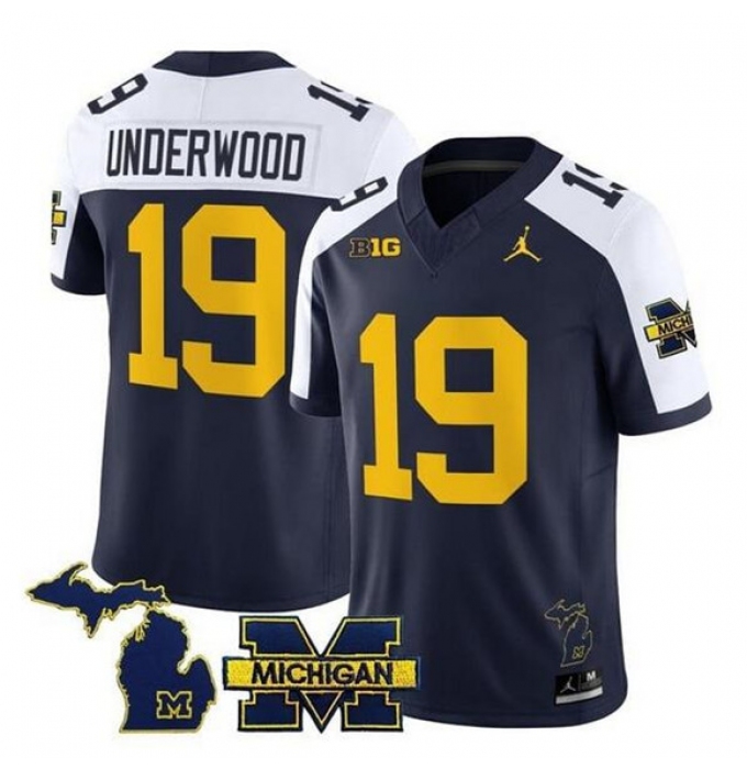 Men's Michigan Wolverines #19 Bryce Underwood Navy Alternate F.U.S.E. 2025 Vapor Limited Stitched Football Jersey