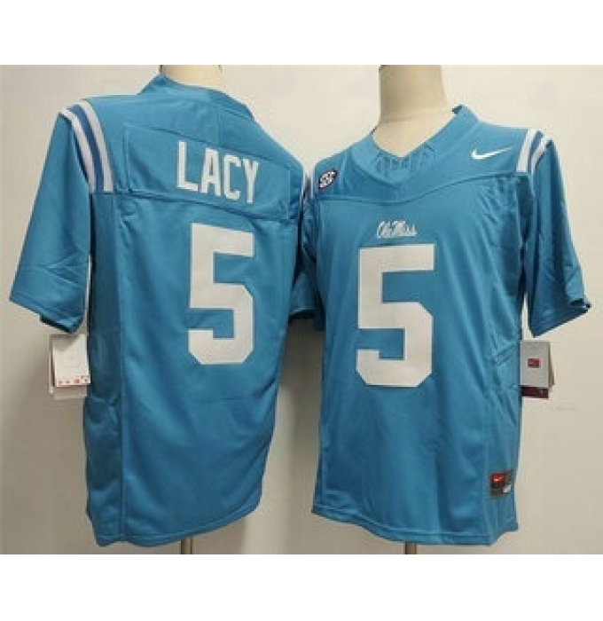 Men's Ole Miss Rebels #5 Kewan Lacy Limited Light Blue FUSE College Football Jersey