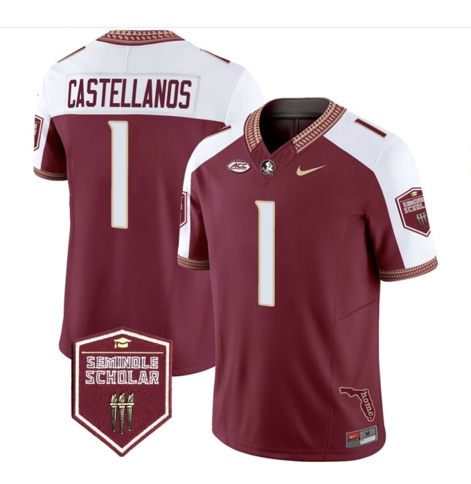 Men's Florida State Seminoles #1 Castellanos Red White Limited NCAA Jersey