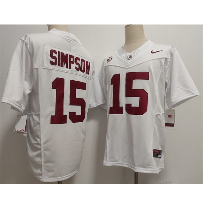 Men's Alabama Crimson Tide #15 Ty Simpson White F.U.S.E. Stitched Football Jersey