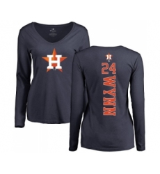 MLB Women's Nike Houston Astros #24 Jimmy Wynn Navy Blue Backer Long Sleeve T-Shirt