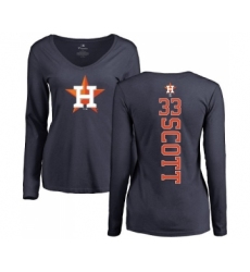 MLB Women's Nike Houston Astros #33 Mike Scott Navy Blue Backer Long Sleeve T-Shirt